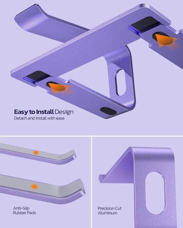 Підставка для ноутбука Nulaxy з алюмінію, ергономічна, з вентиляцією, сумісна з MacBook, Dell, HP, Samsung, Lenovo, 10-16 дюймів, сіра (фіолетова)