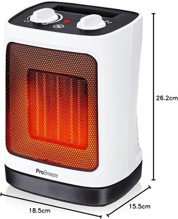 Про Breeze 2000W керамічний міні-нагрівач з автоматичною осциляцією, 2 режими, тихий, для вітальні, офісу, тераси - білий
