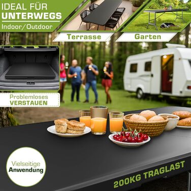 Зручний складаний садовий стіл Tillvex 180x75 см з ручкою для перенесення | Стіл для тераси, балкона, кемпінгу | Чорний