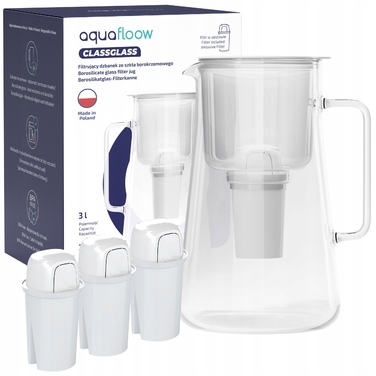 Скляний фільтрувальний глечик Aquafloow ClassGlass White + 4 фільтри Class