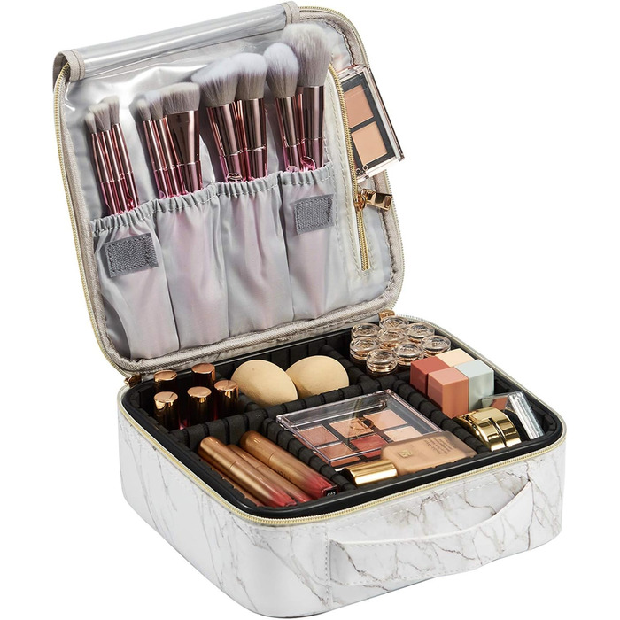 Косметичка для макіяжу та косметики, органайзер для подорожей, сумочка для косметики з ручкою та регульованими перегородками (шкіра 