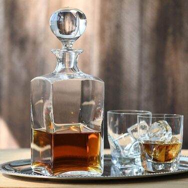 Krosno Whisky Rum Decanter Carafe with Stopper | 1000 ml | Caro Collection | Gift Box Brandy Glass | Water Bottle | perfect for home, restaurants and kitchen | Decanter ideal as a gift