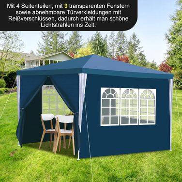 Waterproof Garden Gazebo, Gazebo, Stable and Winter-Proof with 4 Side Panels and Windows, Garden Party Tent with UV Protection 50+ for Parties, Market Stalls, Flea Markets, and Camping, Green, 3x3m (Blue-3x3M)
