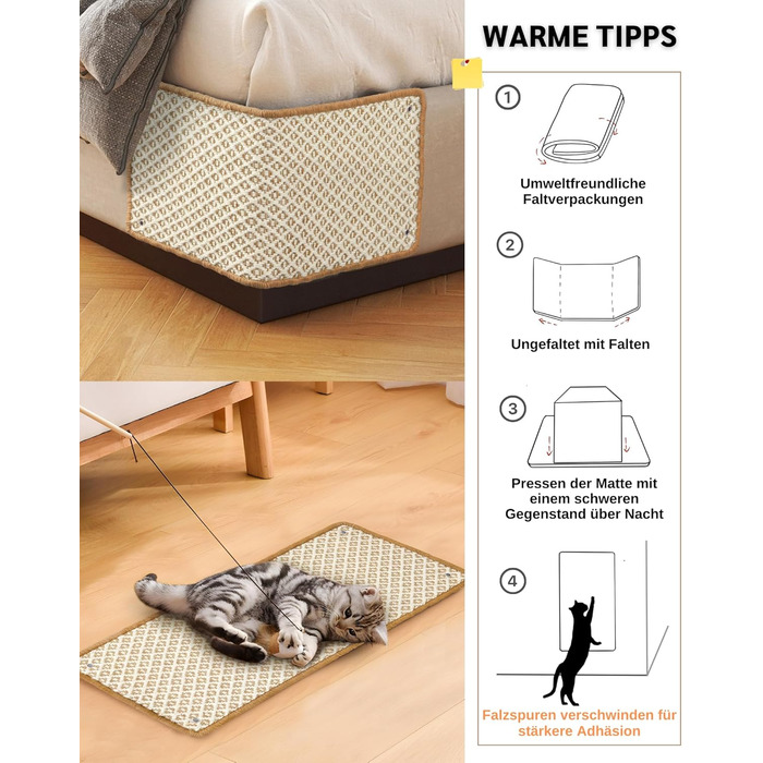 Килимок для котів JanYoo від подряпин, сизаль, 60x25 см (2 шт.), коричневий/бежевий