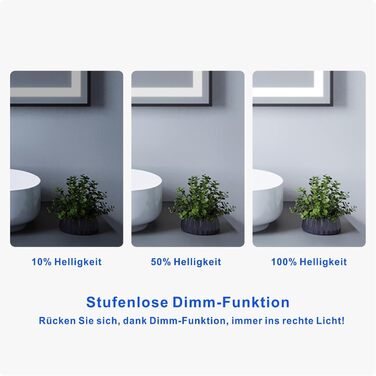 Дзеркало для ванної кімнати AQUABATOS з підсвічуванням 100x70 см LED, антизапар, сенсорне керування, 3 кольори світла, регулювання яскравості