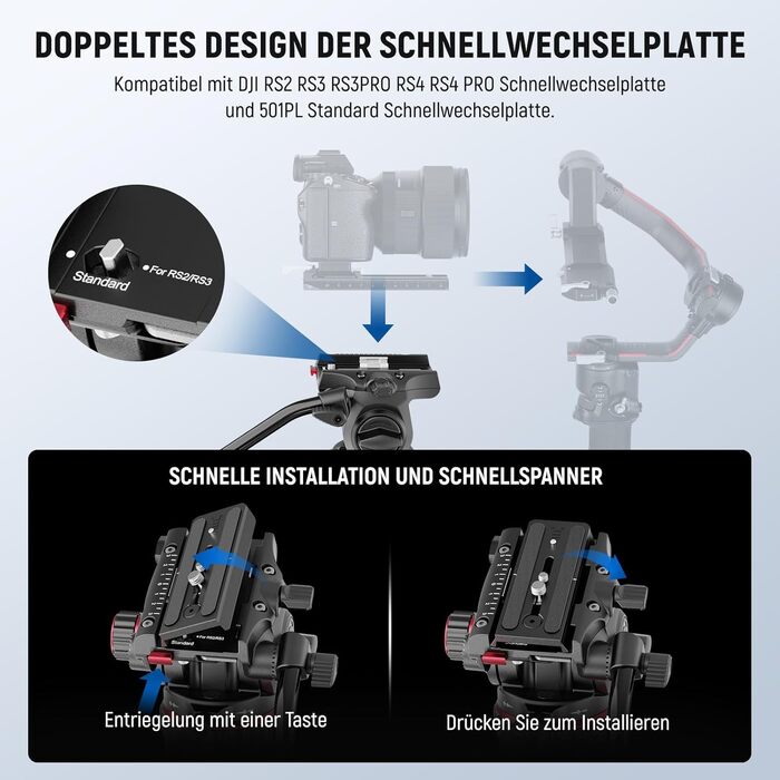 NEEWER Штатив відео професійний 74' з Fluid-головкою, сумісний з DJI RS, для DSLR, максимальне навантаження 8кг (LL37)