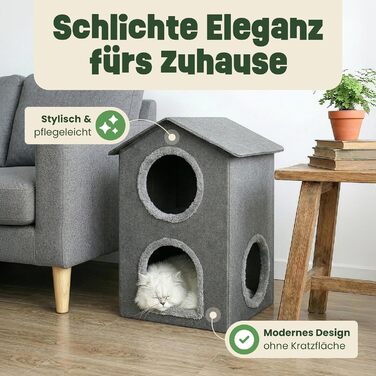 Кігтеточка-будиночок Zooprinz для котів – затишна печера, тепле ліжко для котів, великих котів, ліжко для котів з подушкою, кімнатний будиночок-кігтеточка, притулок та місце для відпочинку (Антрацит, 46 × 41,5 × 60 см)
