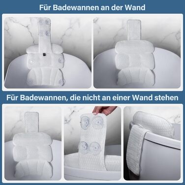 CZL Bathtub Pillow - Neck Pillow for Bathtub with 8 Suction Cups - 3-Piece Neck Pillow - Bathtub Accessories - Bath Pillow - Bathtub Cushion - Bathtub Pillow for Bathtub - White