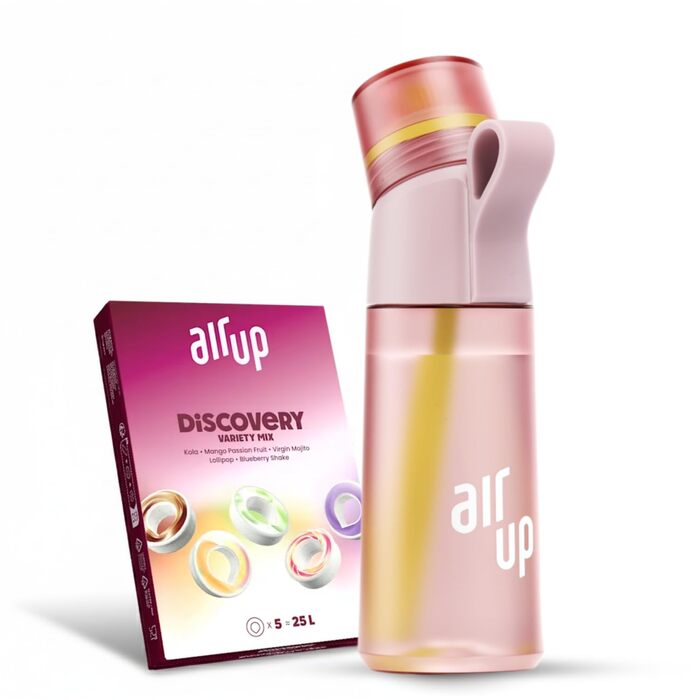 Air Up Twist Pro 600 мл Рожевий (Pink Crush) Стартовий набір з 5 смаками - пляшка для води без цукру, сумісна з Pods, BPA-free, можна мити в посудомийній машині