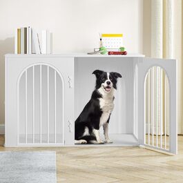 Hzuaneri Modern Dog Crate Furniture - Indoor Dog Kennel with 3 Doors & Tabletop - Durable White Dog Cage 108x64x76cm (DFC86013W)