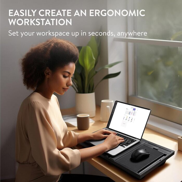 Підставка для ноутбука Navaris з пластику - для ліжка, дивана, планшета. 37,6x28x5,8 см. Підставка-подушка для ноутбука, 8 рівнів, з підкладкою для миші (Чорний)