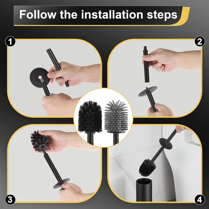 Підлогова щітка для унітазу DAZI, чорна матова, з 2 щітками для глибокого очищення, захист від бризок та засмічень