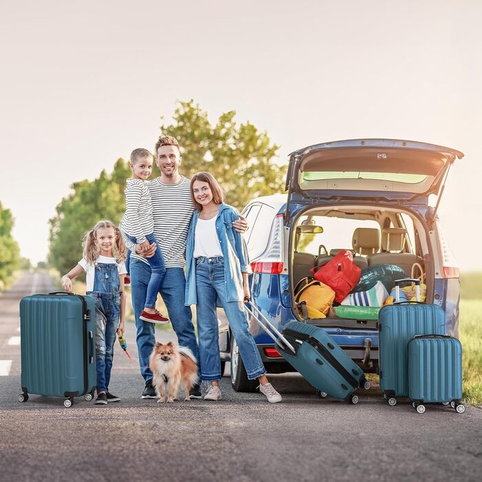 Набір валіз LALAHO 3/4/5 шт. з косметичками, ABS, для подорожей, ручна поклажа (Marineblau-4)