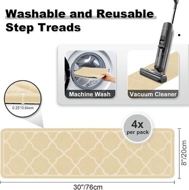 15 килимків на сходи 76x20 см, антиковзаючі, самоклеючі, для дітей, літніх людей та собак, машинне прання, з TPR-гумовою основою (Бежевий)