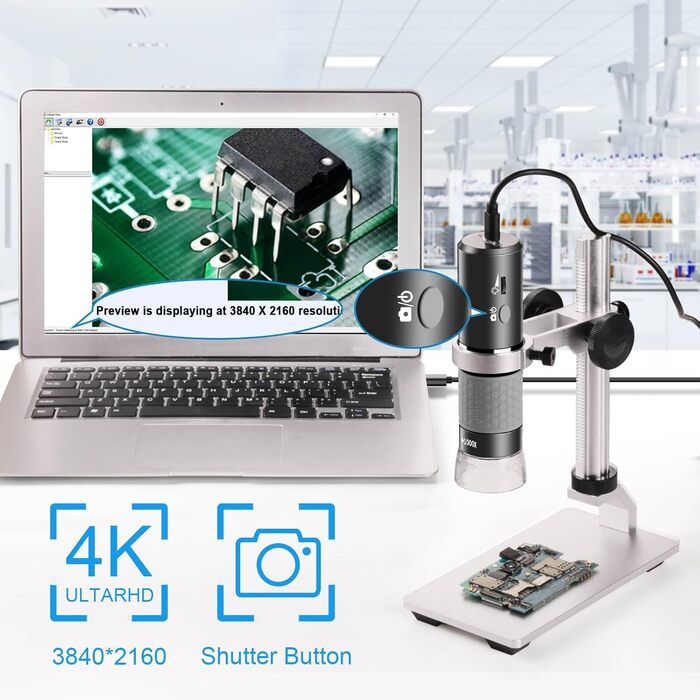 4K WiFi мікроскоп Ninyoon з професійним штативом та чохлом для iPhone, Android, PC, iPad, Android Tablet, Windows, Mac, Chrome, Linux (сірий)
