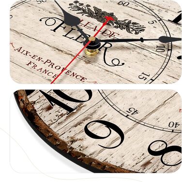 Toudorp 14 Inch Wall Clock Wooden French Country Style Quiet Wall Clock Easy to Read Battery Powered Home Decorative Retro Wall Clock