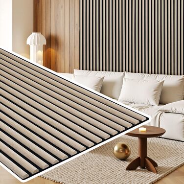 Акустичні панелі з дерева та фетру 120x60 см, білий дуб — звукопоглинаюча стіновая облицювання для покращення акустики приміщення, набір 2 шт