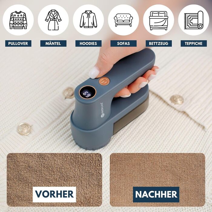 Електричний видалення ворсу та котушок для одягу Glacier – портативний прилад з 3 швидкостями та LED-дисплеєм, USB-зарядка, подвійний захист
