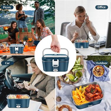 Електрична ланчбокс 1,8л 100W 3-в-1 з підігрівом 12V/24V/220V для авто/офісу/дому (з виделкою та ложкою, блакитна)