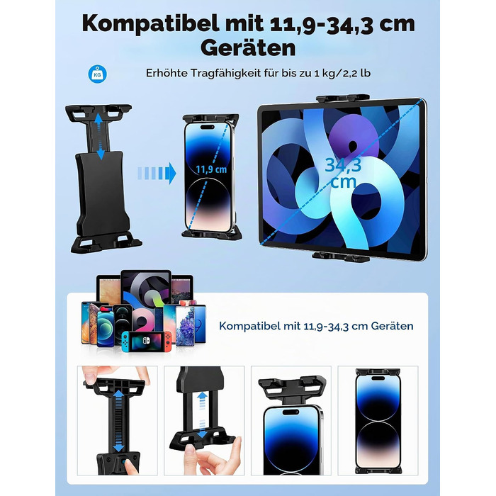 Тримач для планшета та смартфона LZSIG на мікрофонну стійку, регульований кронштейн для iPad, iPhone, Kindle та Android (4.7-34.3 см), розмір L