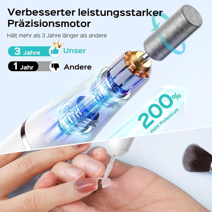 Професійний набір для манікюру та педикюру Coslus: електрична фрезер з регулюванням швидкості, світлом, металевими насадками та USB-C зарядкою