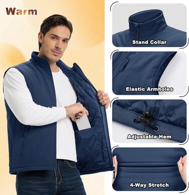 Чоловічий жилет Outdoor Venture з підкладкою, водовідштовхуючий, вітрозахисний, дихаючий для велоспорту, бігу, піших прогулянок (Синій, M)