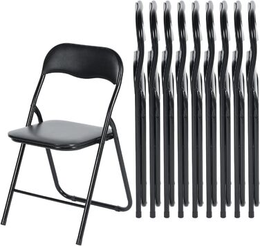 LuxNook 2-Piece PVC Folding Chair, Folding Stool with Cushion, Strong Metal Frame, Camping Chair, Foldable Chair, Office Chair, Space-Saving Desk Chair for Guest, Supports up to 150kg (10pcs, Black)