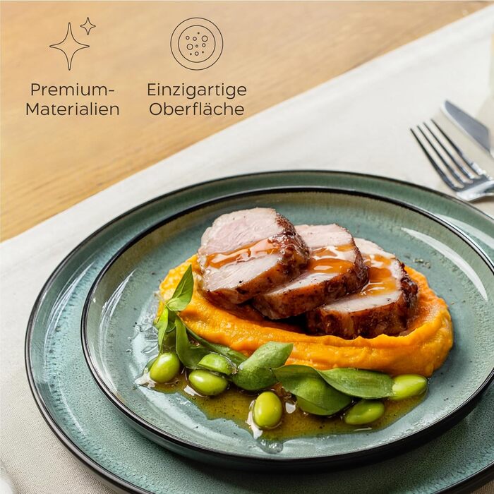 Набір посуду Twinzee Steingut (24 частини) для 6 осіб: тарілки та миски, сервіз з каменю, колекція Riviera Sage