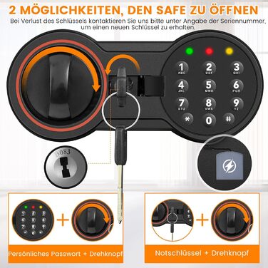 Сейф для дому Mini Tresor з кодовим замком та ключем, вогнестійкий, 15л для грошей, ліків, цінностей
