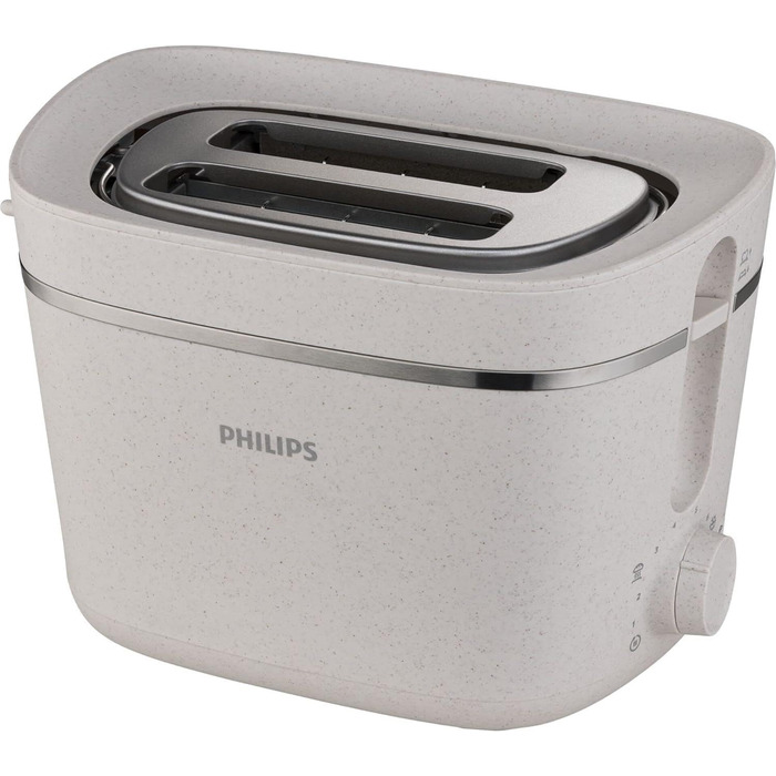 Philips Toaster Eco Conscious Edition - 2 Toast Slots, 8 Levels, Bun Warmer, Defrost Function, Made from Recycled Cooking Oil, Silk White Matt (HD2640/10)