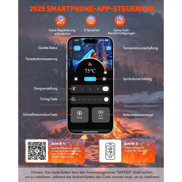 Гріючі шкарпетки для жінок та чоловіків, 5V 6000mAh, керування через додаток, зона нагріву збільшена на 30%, для катання на лижах, активного відпочинку, кемпінгу, походів та мотоциклів, розмір 38-44 EU