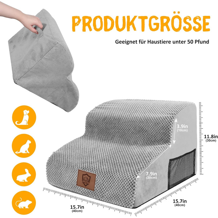 Сходинки для собак Zvonema: 2 сходинки, водонепроникні, протиковзкі, для маленьких собак, сірого кольору