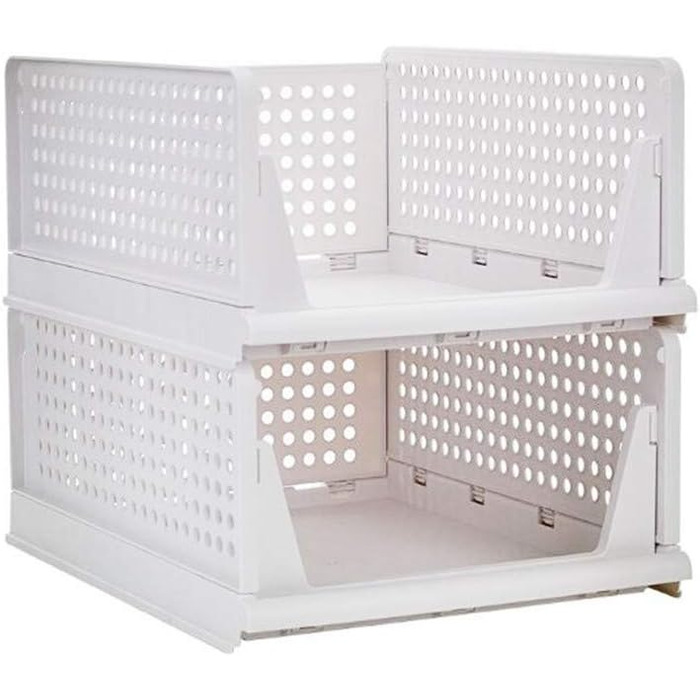 Ygapuzi 2 Pack Stackable Clothes Storage Basket Organizer Drawer Cabinet Shelf Divider Separator Desktop Container for Closet Wardrobe Kitchen Bathroom Office (White - 2Pack)