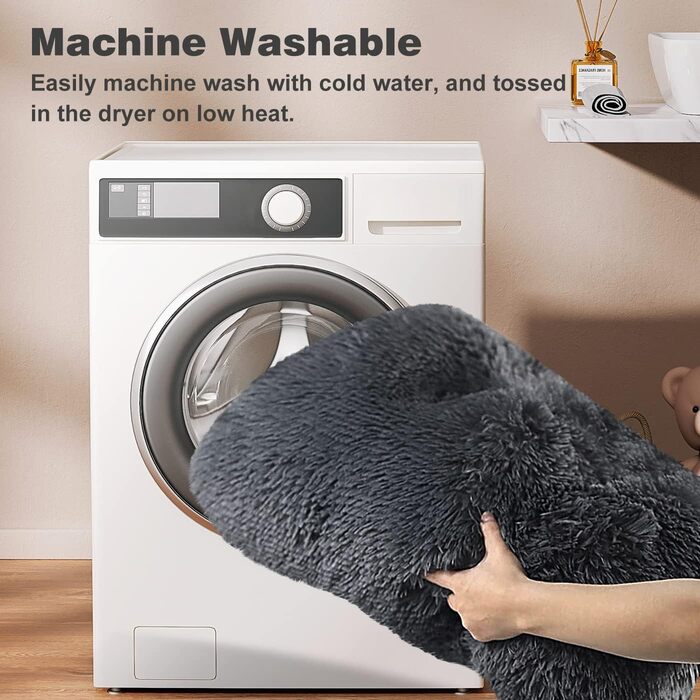 Килимок для собак, великий, 90 x 58 см, пральний, пухнастий, Sherpa, з неслизькою основою, теплий лежак для собак та котів, сірий (XL)