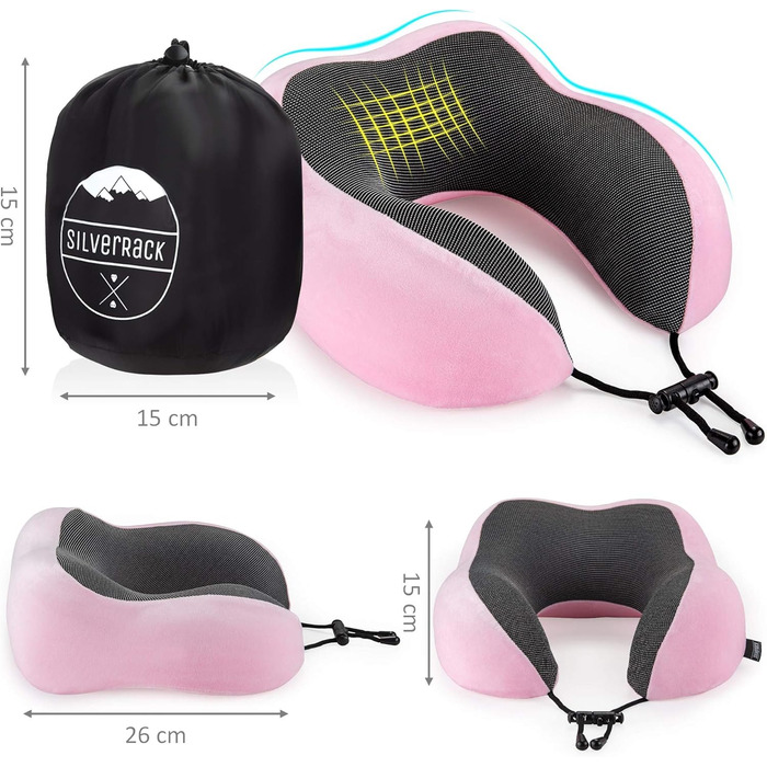Подушка для шиї у літак [рожева] для дорослих - подушка для авто - подушка для подорожей з Memory Foam - пральна (м'яка та дихаюча) - подушка у літак для комфортних подорожей Рожева Memory Foam