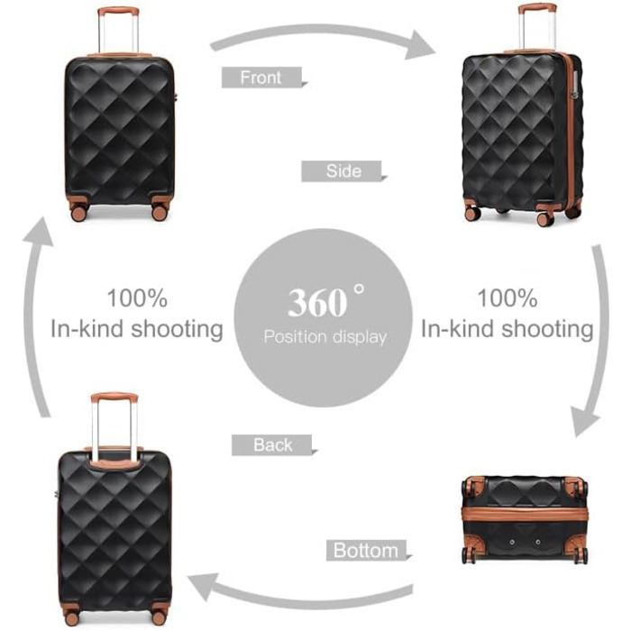 Чемодан British Traveller Mittelgroßer (середній) 64x43x26.5 см: легкий, з ABS+PC, TSA-замок, 4 колеса, Trolley (Чорний/Коричневий, S(54см 34л))