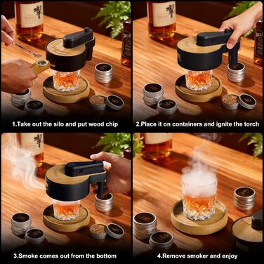 Набір для копчення віскі: 6 видів тирси, 2 склянки, 2 форми для льоду, без бутану (дерево)