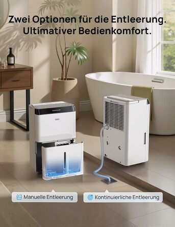 Dreo Розумний осушувач повітря /24h, для приміщень 37 м² – енергоефективний та тихий – керування через App & Alexa – 3 режими, таймер, регульована вологість, з відводом води, для спальні та ванної кімнати, білий (20L, чорний)