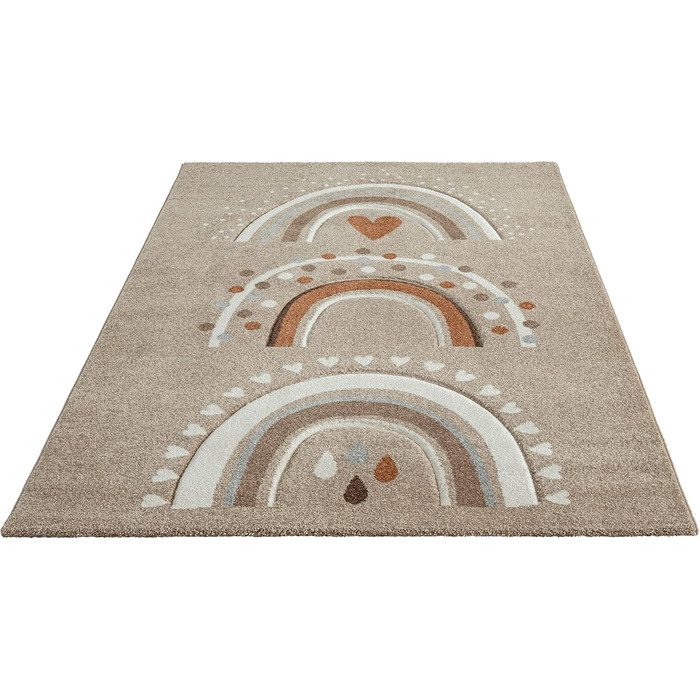 Monde Kids Modern Soft Children's Carpet, Soft Pile, Easy to Clean, Colorfast, Vibrant Colors, Rainbow Pattern, Pink, 120 x 170 cm