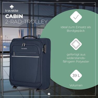 Чемодан-валіза Travelite Marine 52 см, 39 літрів: легкий, з замком, для ручної поклажі