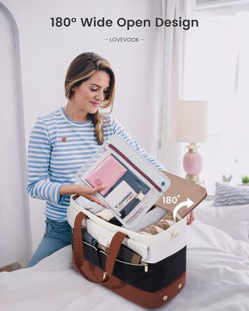 Сумка-валіза LOVEVOOK для жінок, 45л: валіза-рюкзак, сумка для подорожей, спортивна сумка, сумка для вихідної поїздки, клінічна/лікарняна сумка з відділенням для взуття та мокрих речей (чорний+бежевий+коричневий)