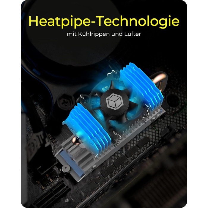 Охолоджувач для M.2 SSD ICY BOX з алюмінієвим радіатором та термопрокладками, без вентилятора, 10 мм, чорний