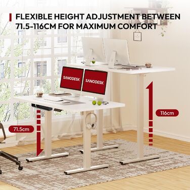 Електричний регульований стіл Sanodesk, 100x60 см, білий, з пам'яттю налаштувань