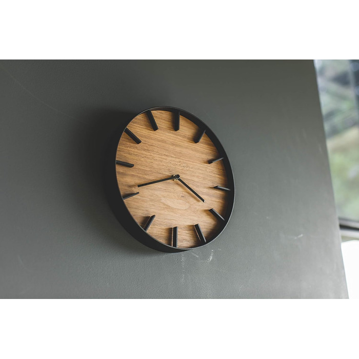 Yamazaki 4108 RIN Wall Clock, Black, Steel/Plywood, Minimalist Design, 26.5 x 4.2 x 26.5 cm (LxBxH)