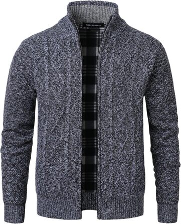 Чоловіча в'язана кофта-кардиган з коміром-стійкою та скандинавським візерунком. Тепла флісова куртка для чоловіків, XXL, темно-сірий