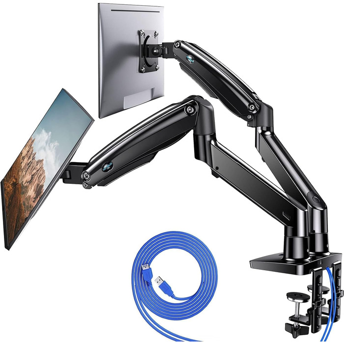Кріплення для монітора HUANUO Gaming, 2 монітори, до 40 дюймів, регулювання висоти, USB, VESA, чорний