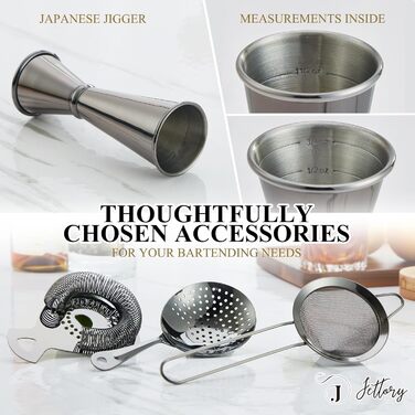 Набір шейкерів Boston - 16 предметів, нержавіюча сталь з акриловою основою, сито, щипці для льоду, барна ложка, мірний стакан, мадлер, виливний носик та шпажки для коктейлів (чорний)