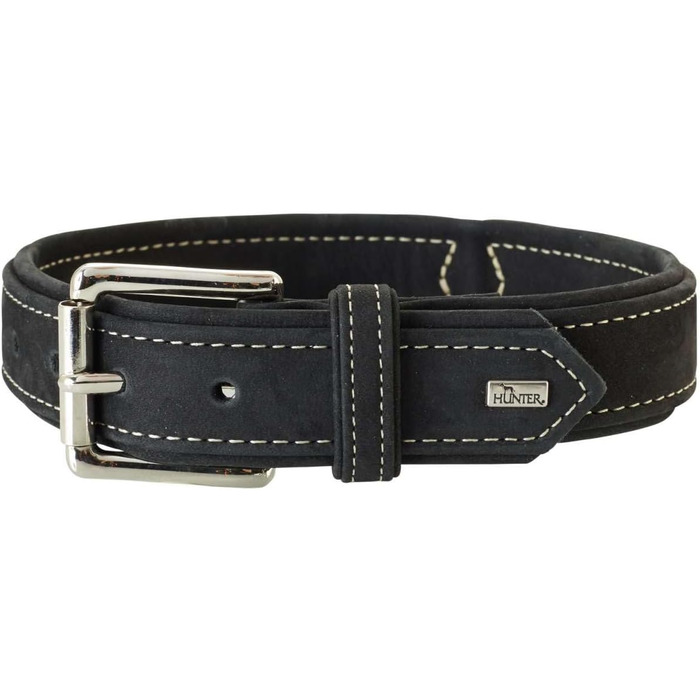 Нашийник для собак Hunter, шкіряний нубук, міцний, м'який, чорний, розмір S-M