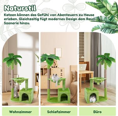 Zonema Kratzbaum-Kratzstamm Scratching Post with 80 cm Scratching Column for Small and Large Cats, Sisal Rope Cat Scratching Post with 1 Interactive Ball, Scratching Pole Cat Furniture, For Indoor Activity, Play (Cat Tree 110 cm tall, Green)