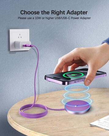 Бездротовий зарядний пристрій для iPhone, AirPods: LED-зарядка з двома портами (фіолетовий)